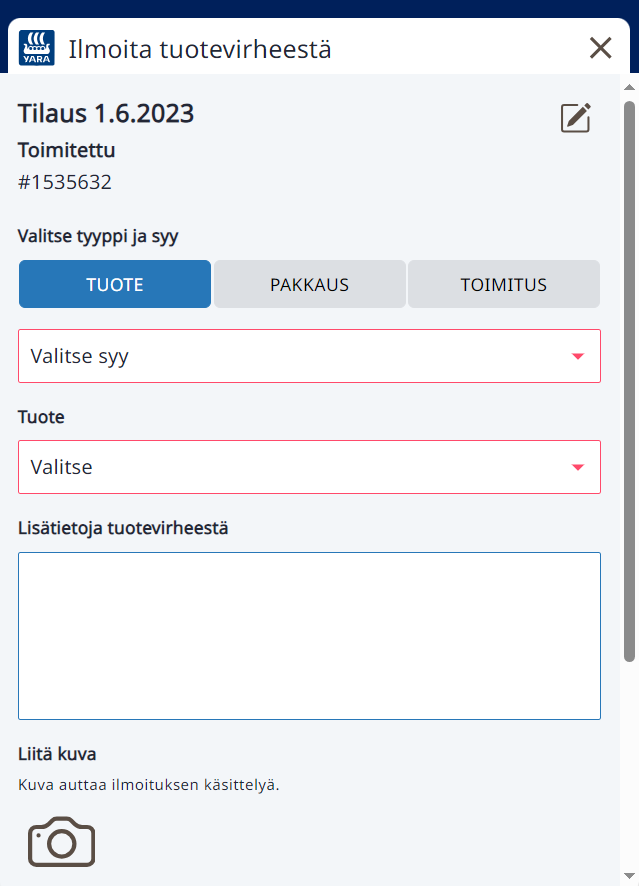 Oma Yara Ilmoita tuotevirheest&auml;