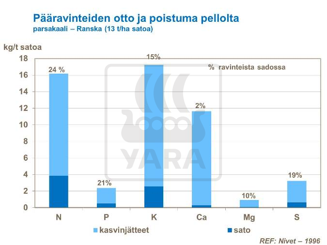 Kaalin pääravinteiden otto ja poistuma pellolla